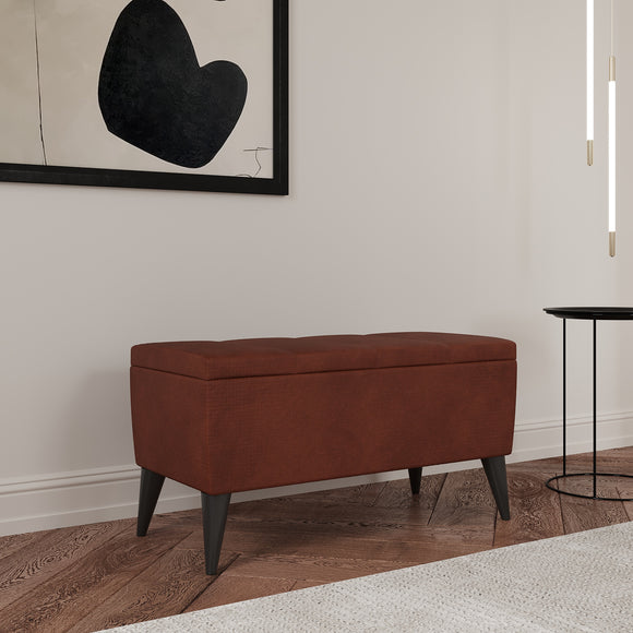 Bancheta Tapitata Mera, cu spatiu depozitare, Caramel, Stofa, 80 x 37 x 42 cm