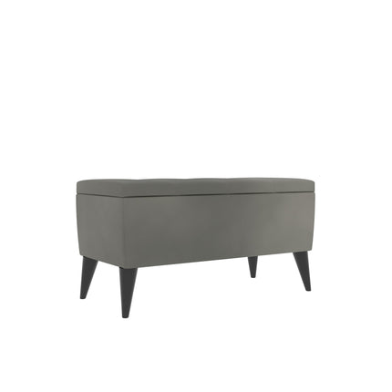 Bancheta Tapitata Mera, cu spatiu depozitare, Gri grafit, tapiterie mixta cu piele naturala, 80 x 37 x 42 cm