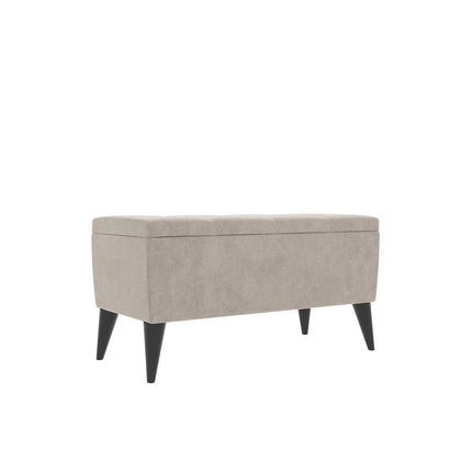 Bancheta Tapitata Mera, cu spatiu depozitare, Gri, Stofa, 80 x 37 x 42 cm