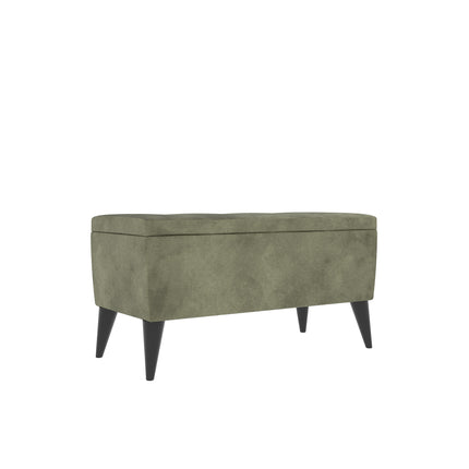 Bancheta Tapitata Mera, cu spatiu depozitare, Kaki, Stofa, 80 x 37 x 42 cm