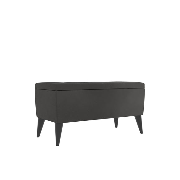 Bancheta Tapitata Mera, cu spatiu depozitare, Negru, tapiterie mixta cu piele naturala, 80 x 37 x 42 cm