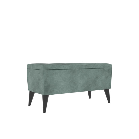 Bancheta Tapitata Mera, cu spatiu depozitare, Turcoaz, Stofa, 80 x 37 x 42 cm