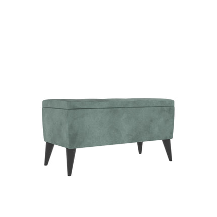 Bancheta Tapitata Mera, cu spatiu depozitare, Turcoaz, Stofa, 80 x 37 x 42 cm