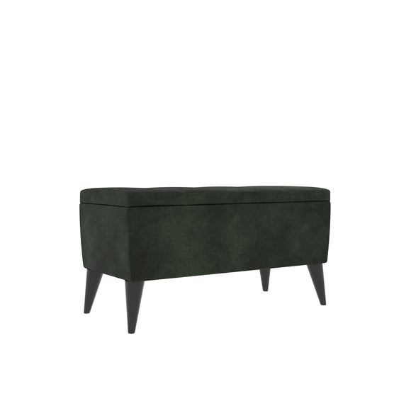 Bancheta Tapitata Mera, cu spatiu depozitare, Verde Inchis, Stofa, 80 x 37 x 42 cm