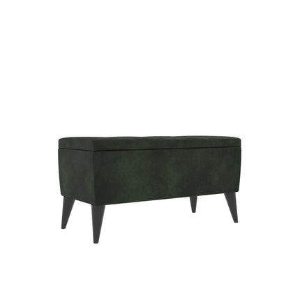 Bancheta Tapitata Mera, cu spatiu depozitare, Verde Inchis, Stofa, 80 x 37 x 42 cm