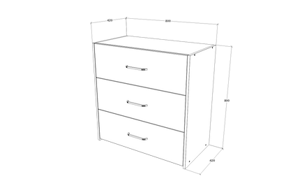 Comoda Malmo, 3 Sertare, Stejar Alb/Antracit, 80 x 42 x 80 cm