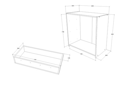 Comoda Malmo, 3 Sertare, Stejar Alb/Antracit, 80 x 42 x 80 cm