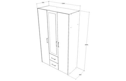 Dulap Malmo, 2 Sertare, 3 Usi, cu oglinda, Stejar Artisan/Argila, 120 x 52 x 200 cm