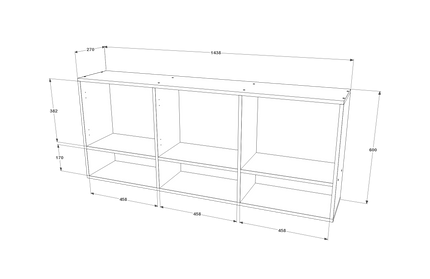 Dulap suspendat Malmo, 3 Usi, Stejar Alb/Antracit, 144 x 27 x 60 cm