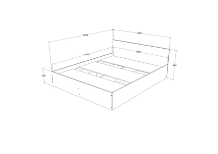 Pat Malmo, 200 x 160 cm, saltea spuma inclusa, Stejar Alb/Antracit