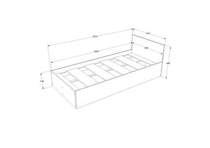 Pat Malmo, 200 x 90 cm, saltea spuma inclusa, Stejar Artisan/Argila