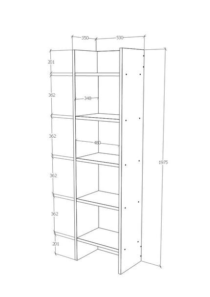 Biblioteca Neda, 5  Polite, Antracit, 53 x 35 x 198 cm