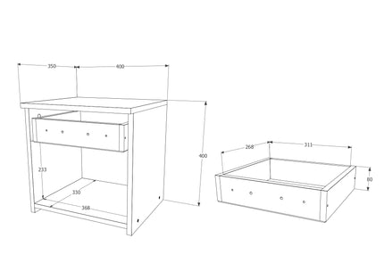 Set 2 Noptiere Remi, 1 Sertar, Stejar Sonoma, 40 x 35 x 40 cm