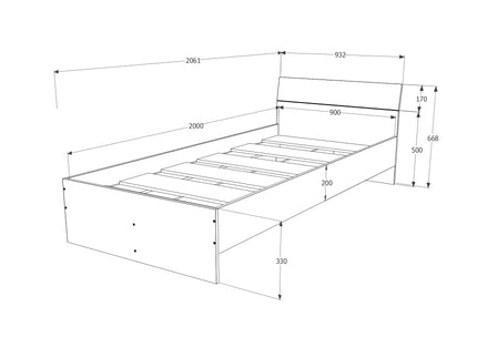 Pat Leco, 200 x 90 cm, saltea spuma inclusa, Alb/Roz