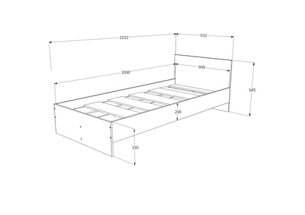 Pat Remi, 200 x 90 cm, saltea spuma inclusa, Stejar Sonoma