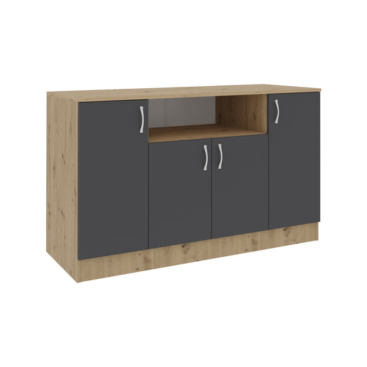 Comoda Pedro, 4 Usi, Stejar Artisan/Antracit, 135 x 50 x 80 cm