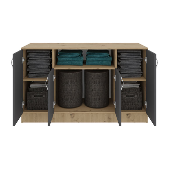 Comoda Pedro, 4 Usi, Stejar Artisan/Antracit, 135 x 50 x 80 cm
