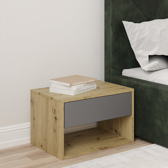 Set 2 Noptiere Pedro, 1 Sertar, Stejar Artisan/Antracit, 53 x 35 x 33 cm