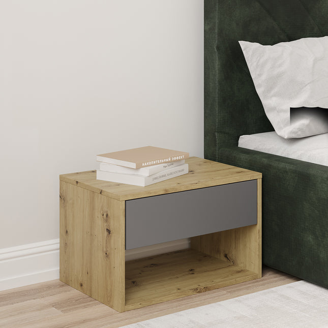 Set 2 Noptiere Pedro, 1 Sertar, Stejar Artisan/Antracit, 53 x 35 x 33 cm