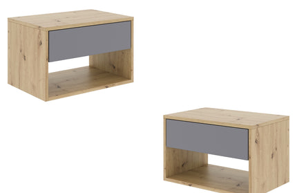 Set 2 Noptiere Pedro, 1 Sertar, Stejar Artisan/Antracit, 53 x 35 x 33 cm