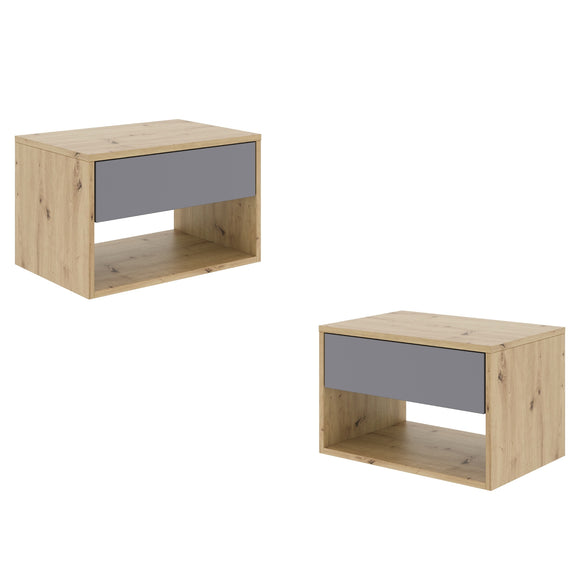 Set 2 Noptiere Pedro, 1 Sertar, Stejar Artisan/Antracit, 53 x 35 x 33 cm