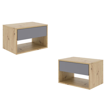 Set 2 Noptiere Pedro, 1 Sertar, Stejar Artisan/Antracit, 53 x 35 x 33 cm