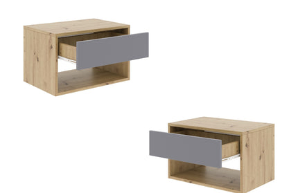 Set 2 Noptiere Pedro, 1 Sertar, Stejar Artisan/Antracit, 53 x 35 x 33 cm