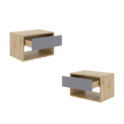 Set 2 Noptiere Pedro, 1 Sertar, Stejar Artisan/Antracit, 53 x 35 x 33 cm