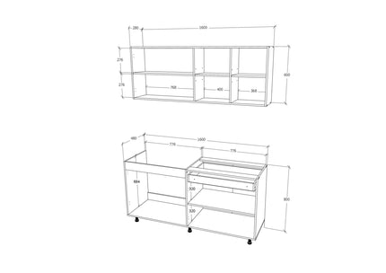 Bucatarie Roma, Lemn Natural/Alb, L 160 cm