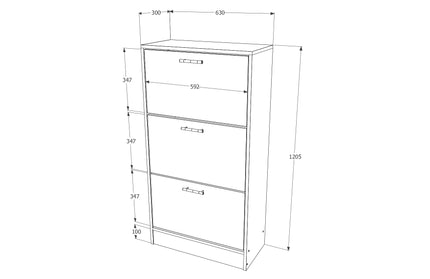 Pantofar Rin, 3 Usi, Alb, 63 x 30 x 120 cm