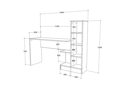 Birou Reims, 1 Usa, Alb, 148 x 45 x 120 cm