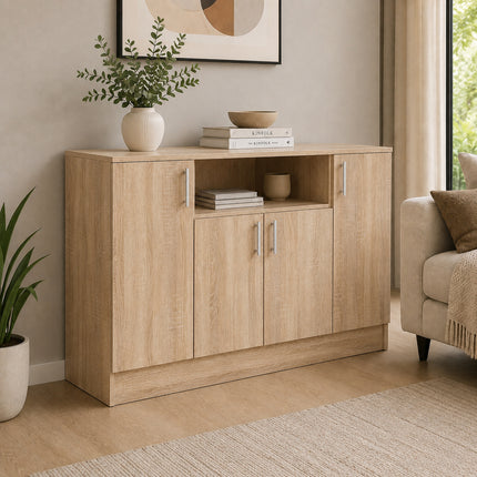 Comoda Remi, 4 Usi, Stejar Sonoma, 135 x 50 x 80 cm