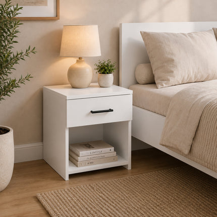 Set 2 Noptiere Remi, 1 Sertar, Alb, 40 x 35 x 40 cm
