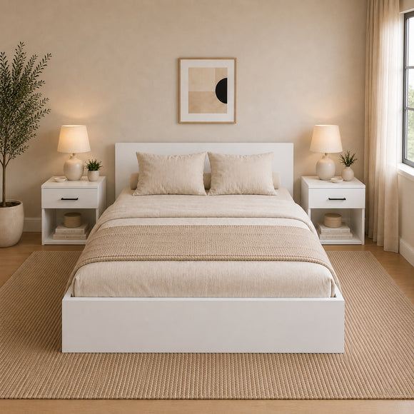 Set 2 Noptiere Remi, 1 Sertar, Alb, 40 x 35 x 40 cm