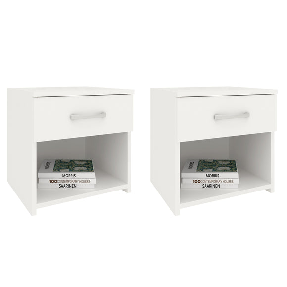 Set 2 Noptiere Remi, 1 Sertar, Alb, 40 x 35 x 40 cm