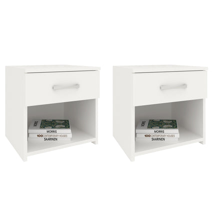 Set 2 Noptiere Remi, 1 Sertar, Alb, 40 x 35 x 40 cm