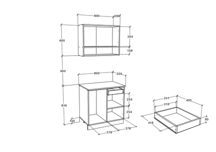 Set Bucatarie Berna, Alb, L 80 cm