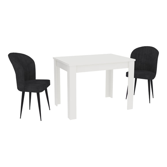Set Masa Zeta, Alb, 2 Scaune, Negre, 102 x 69 x 75 cm