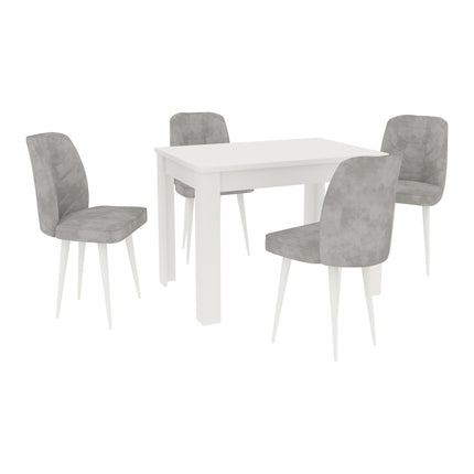 Set Masa Zeta, Alb, 4 Scaune, Gri/Alb, 102 x 69 x 75 cm