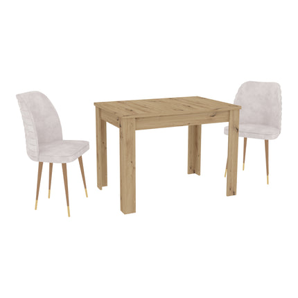 Set Masa Zeta, Stejar Artisan, 2 Scaune, Crem/Gold, 102 x 69 x 75 cm