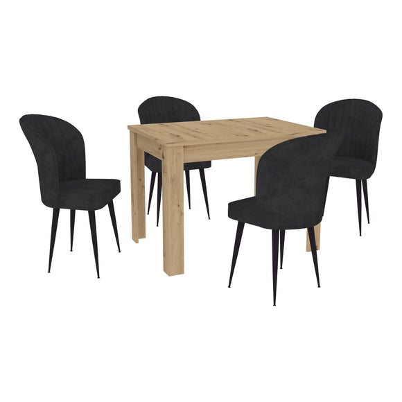 Set Masa Zeta, Stejar Artisan, 4 Scaune, Negre, 102 x 69 x 75 cm