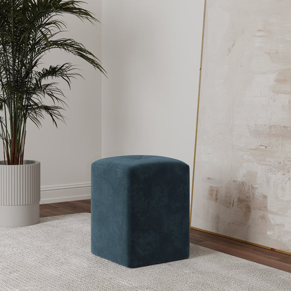 Taburet Tapitat Talin, Albastru, Stofa, L 35 x l 35 x H 45 cm