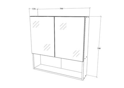Corp Baie Tejo, Suspendat, 2 Usi, Alb, cu oglinzi, 70 x 17 x 70 cm
