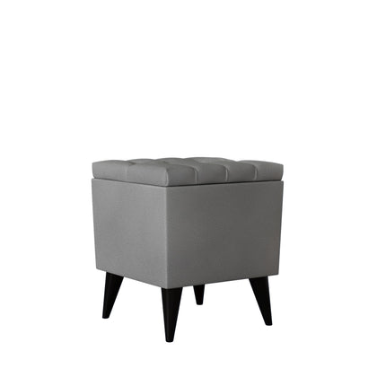 Taburet Tapitat Troia, cu spatiu depozitare, Gri grafit, tapiterie mixta cu piele naturala, 40 x 40 x 46 cm