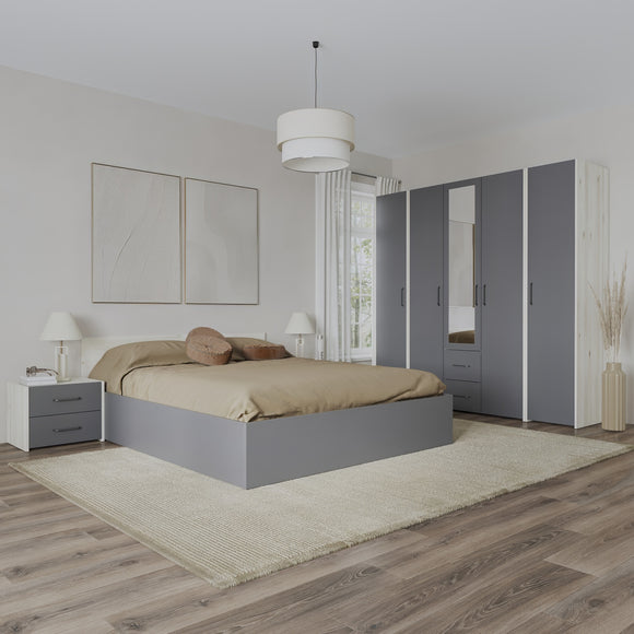 Set dormitor Malmo V10, Pat 200 x 160 cm, Stejar Alb/Antracit