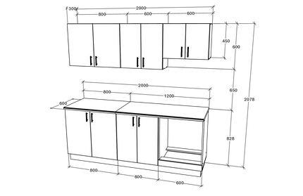 Set Bucatarie Karo V10, Gri Lucios/Alb, MDF, Blat Thermo 28 mm, L 200 cm