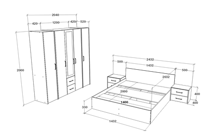 Set dormitor Malmo V10, Pat 200 x 140 cm, Stejar Alb/Antracit