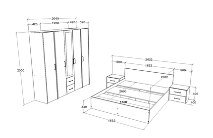 Set dormitor Malmo V10, Pat 200 x 160 cm, Stejar Alb/Antracit