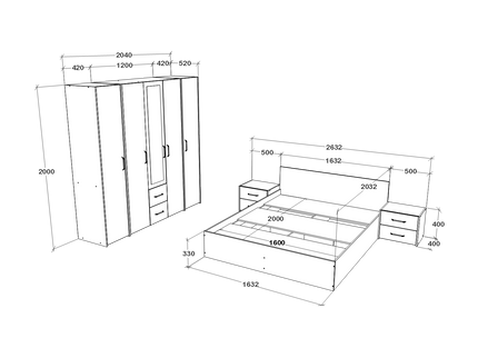 Set dormitor Malmo V10, Pat 200 x 160 cm, Stejar Alb/Antracit