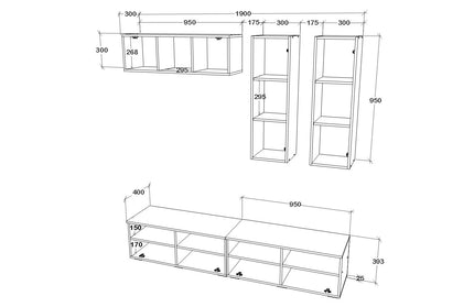 Living Kos V10, Negru/Alb Lucios, MDF, L 190 cm